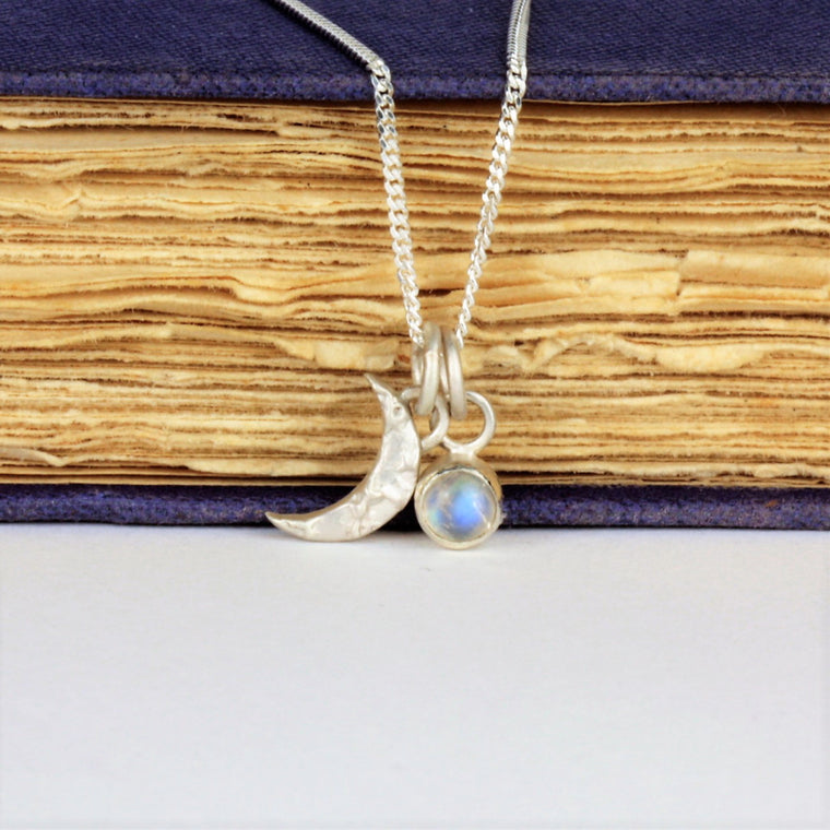 Silver Luna moon and Moonstone gemstone necklace
