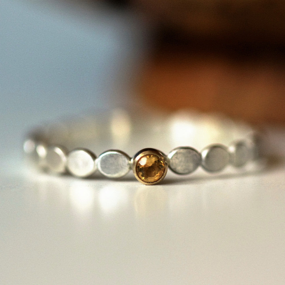 November Citrine birthstone silver and gold pebble ring