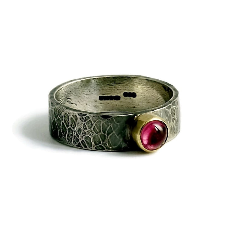 Pink tourmaline hammered gemstone ring