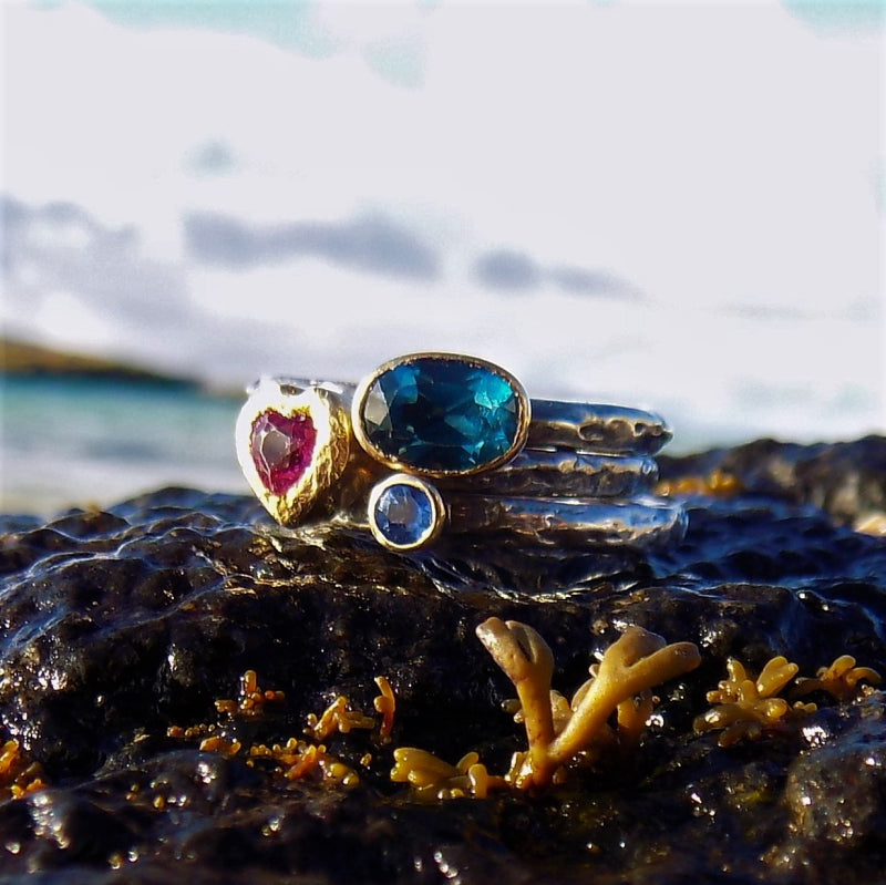 Tourmaline, Blue Topaz and Sapphire Rings