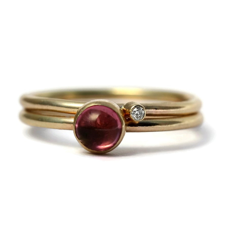 Tourmaline and diamond Gold Stacking Rings