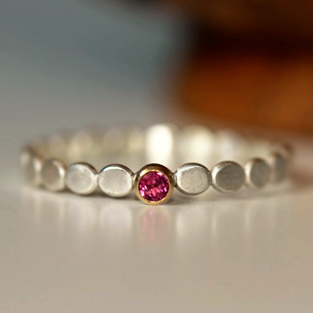 October birthstone pink Tourmaline dainty pebble ring