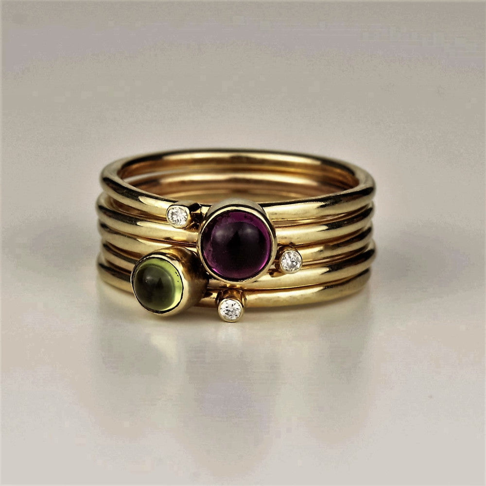 designer 9ct gold gemstone and diamond stacking ring