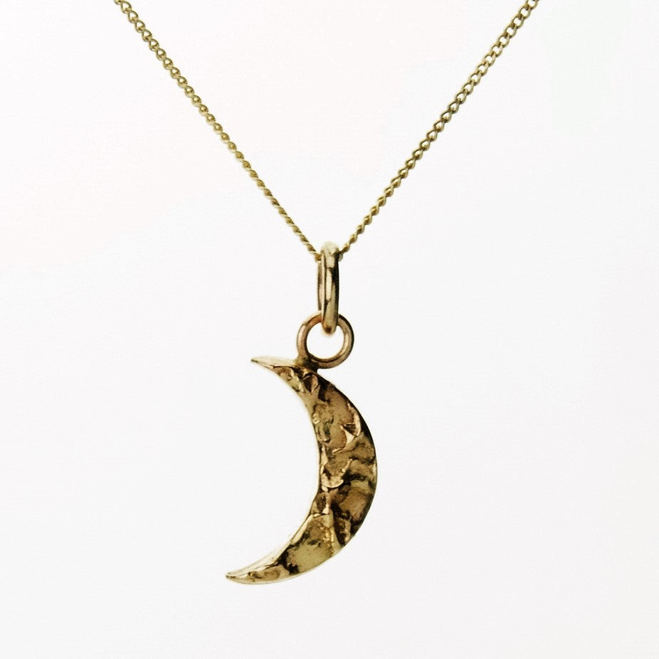 solid 9ct gold textured dainty moon necklace