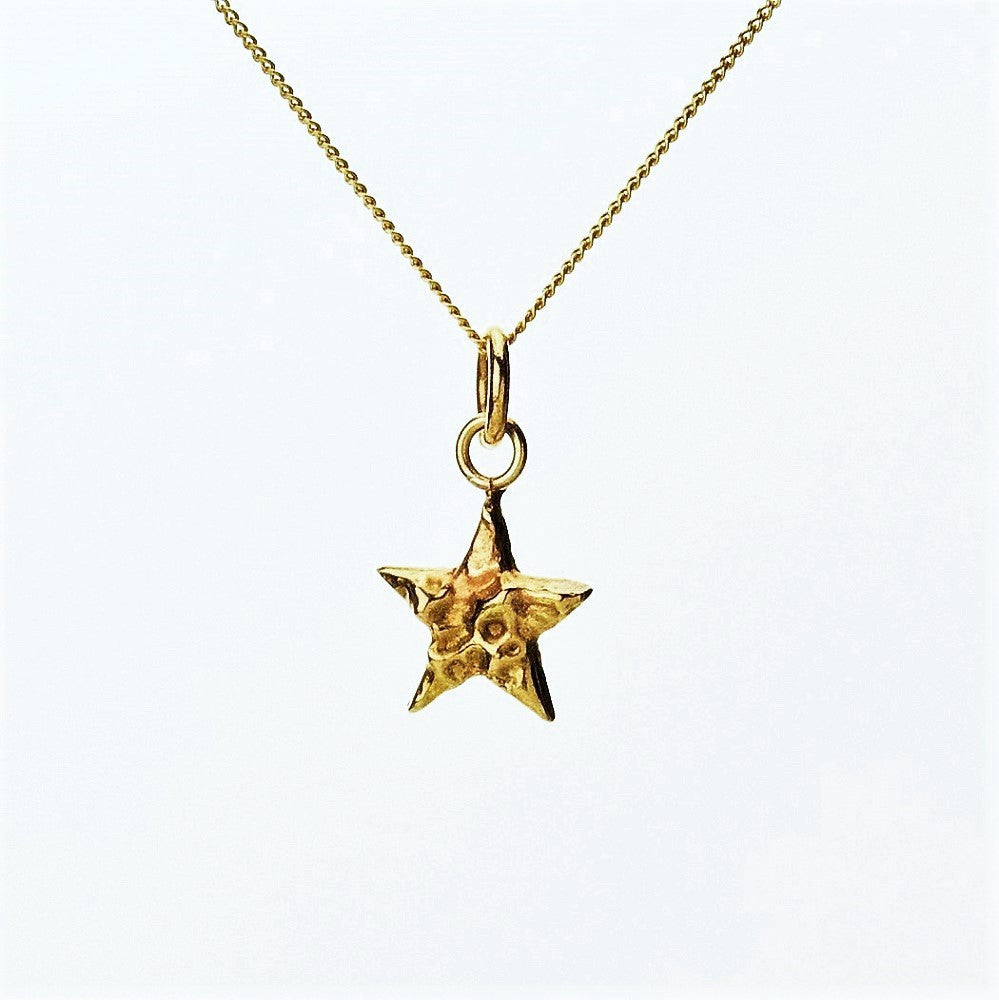 Solid 9ct Gold Textured Dainty Star Necklace