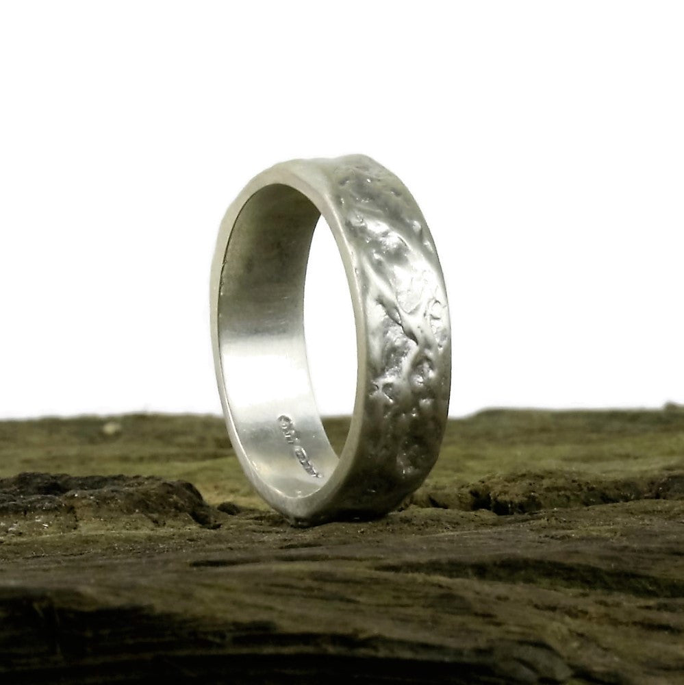 Unusual Brushed textured  handmade silver treasure ring