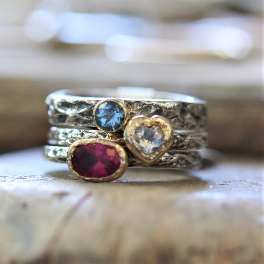 Moonstone, Aquamarine and Pink Tourmaline treasure rings