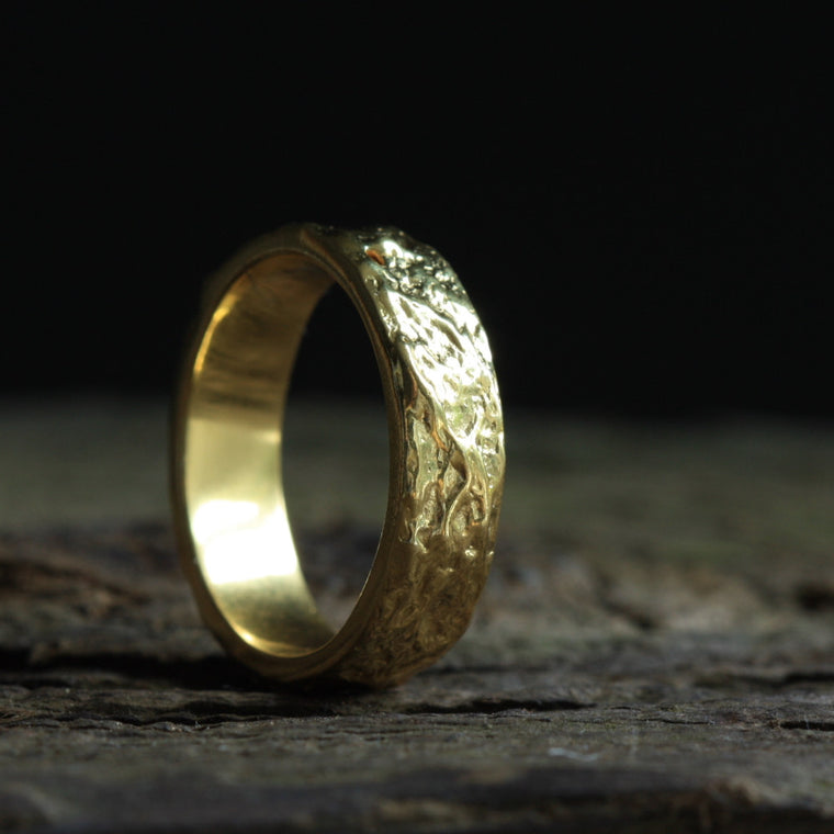 Handmade Wide Textured Liquid Gold Mans Wedding Ring
