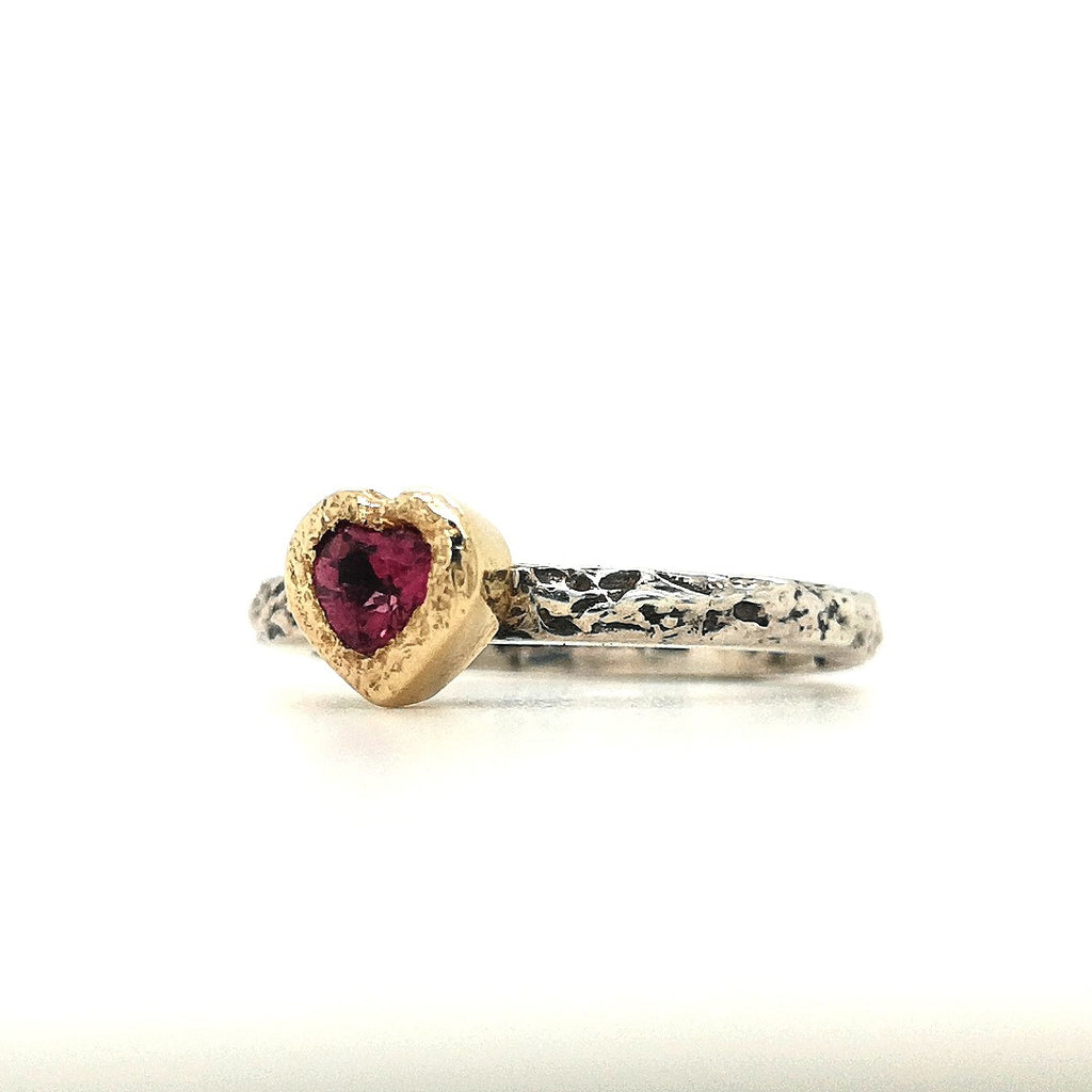 Gemstone Heart Gold and Silver Ring