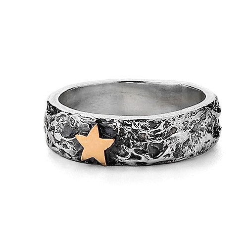 Rose Gold Star Wide Textured Silver Ring