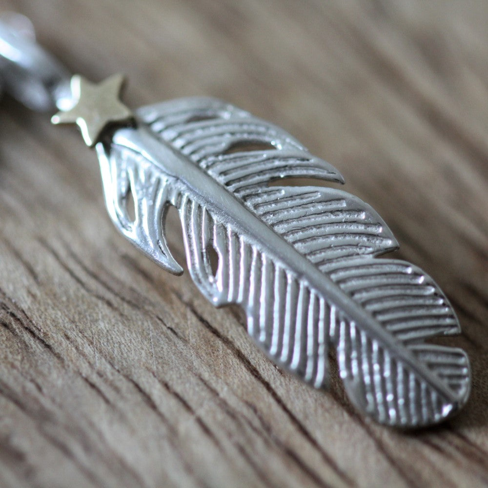Textured gold star feather necklace