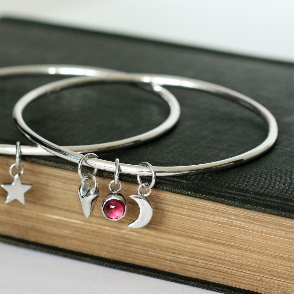 Wild at Heart sterling silver personalised birthstone bangle 