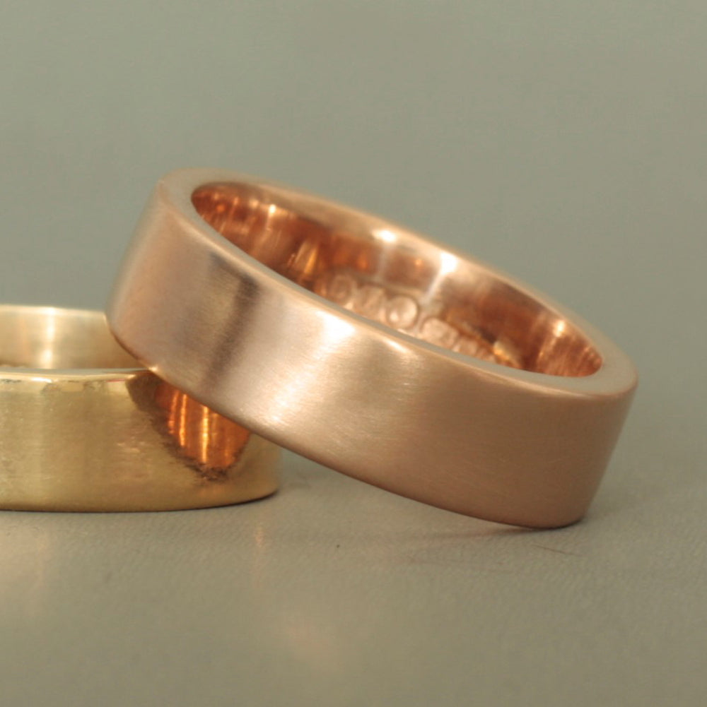 Rose gold 6 mm wide matt or polished finished wedding ring