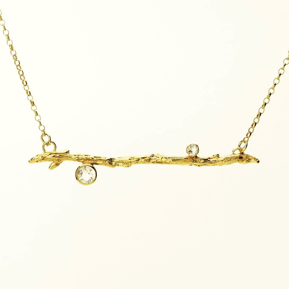 Yellow Gold Twig Branch Topaz Necklace