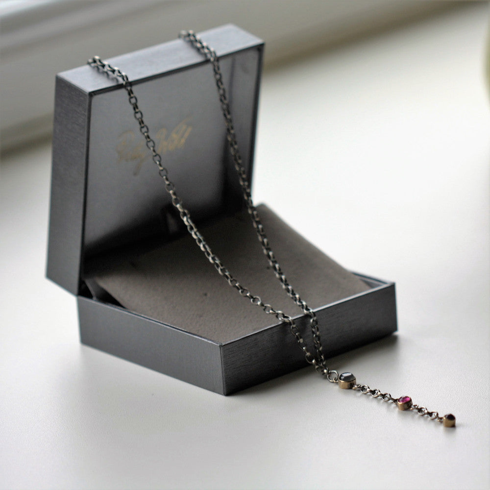 Y silver and gold gemstone blossom necklace