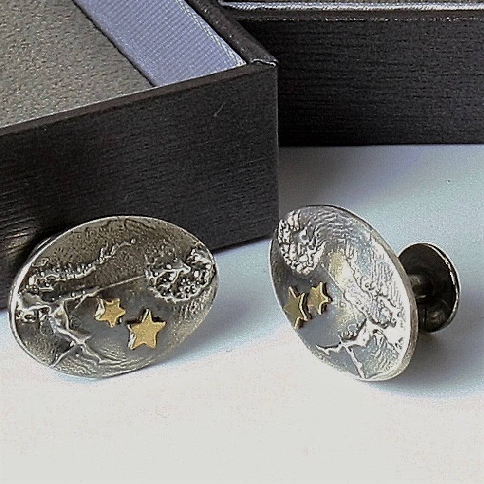 Contemporary faerie cuff links Dancing with Dandelions with gold stars