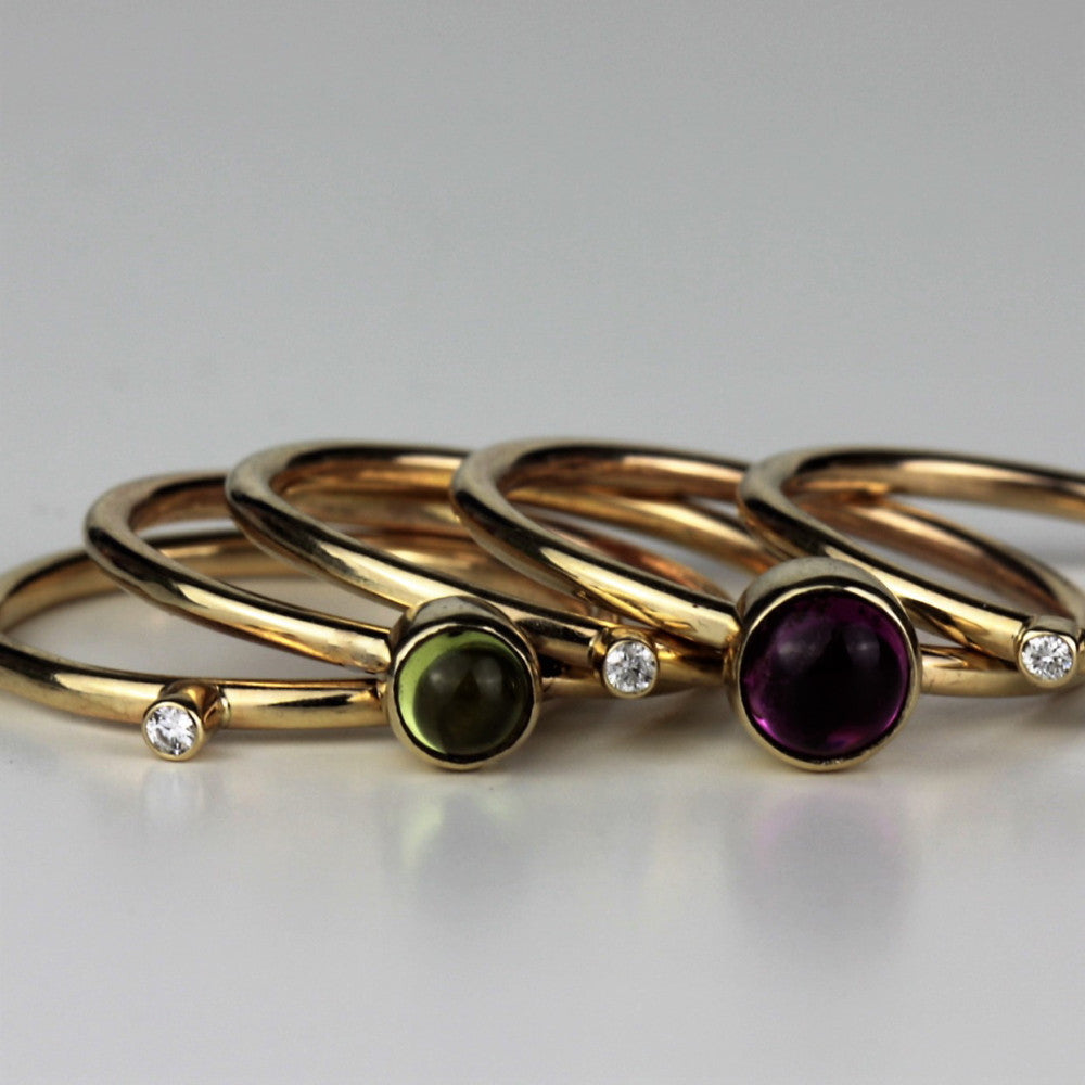 handmade solid gold gemstone and diamond wild flower gold stacking rings