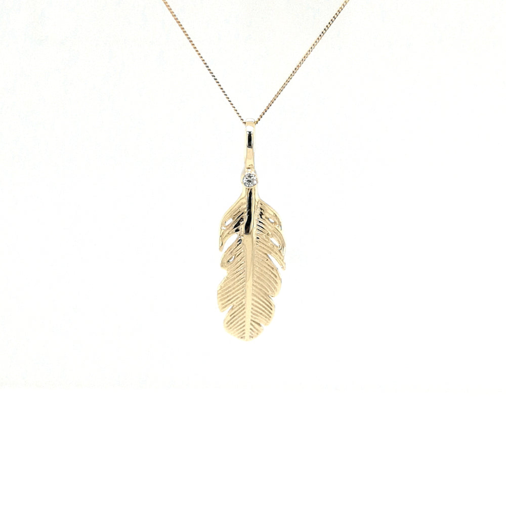 Gold angel feather and diamond necklace