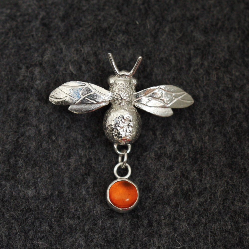 designer silver bumble bee gemstone brooch pin