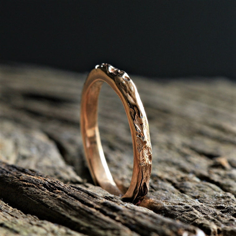Rose gold textured handmade Slim designer wedding ring