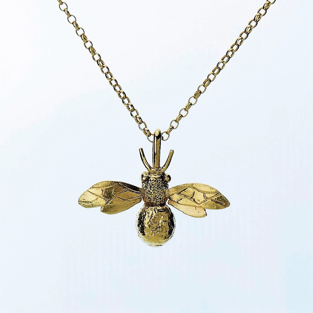 yellow gold handcrafted bee necklace