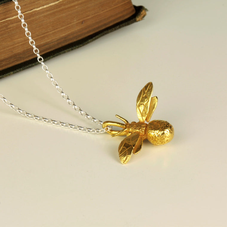 Gold bumble bee handmade necklace