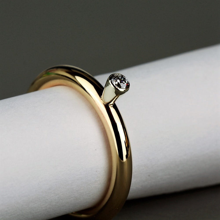 Solitaire diamond handmade mixed metal engagement designer ring
