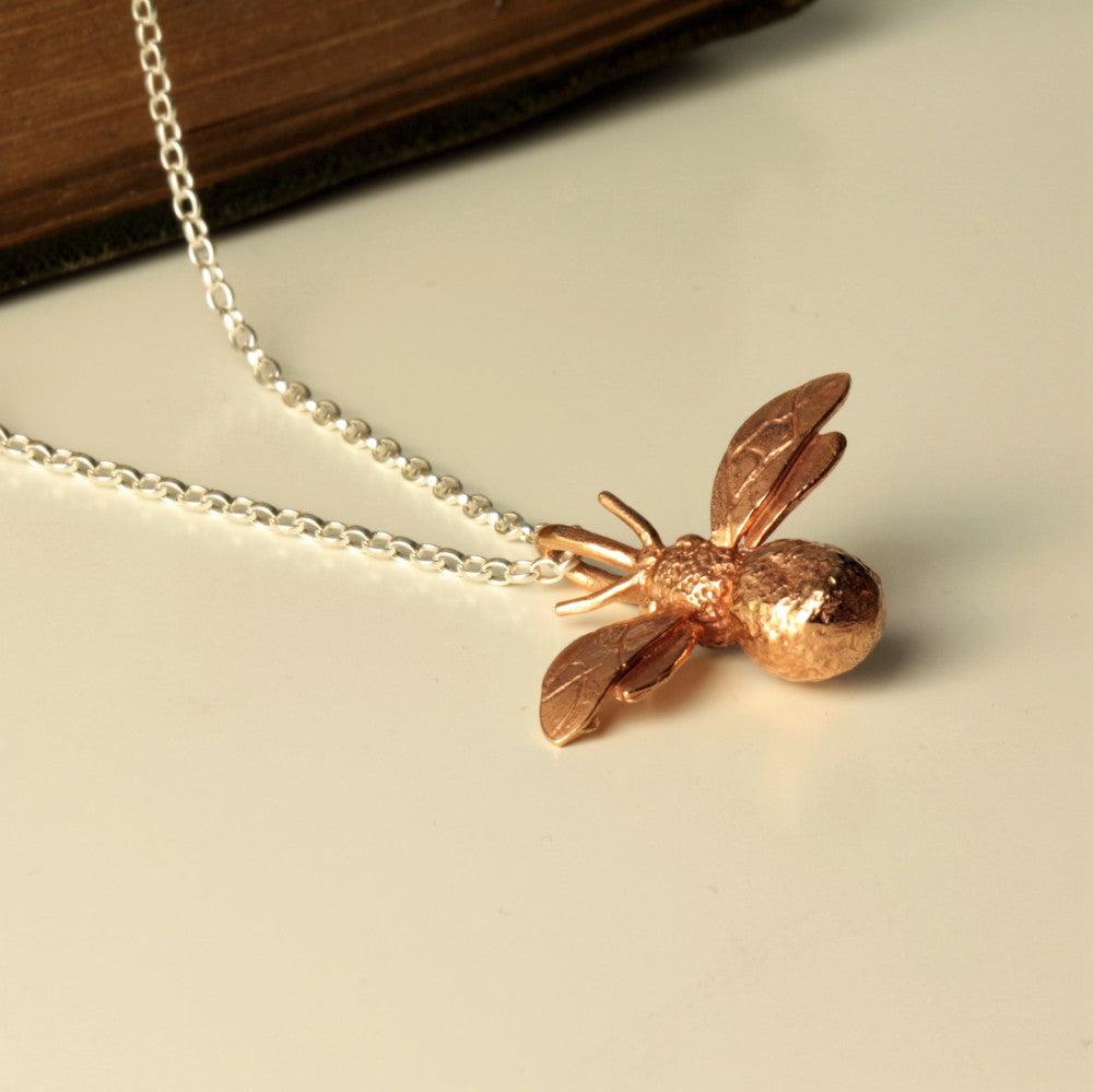 matching rose gold and silver bee necklace