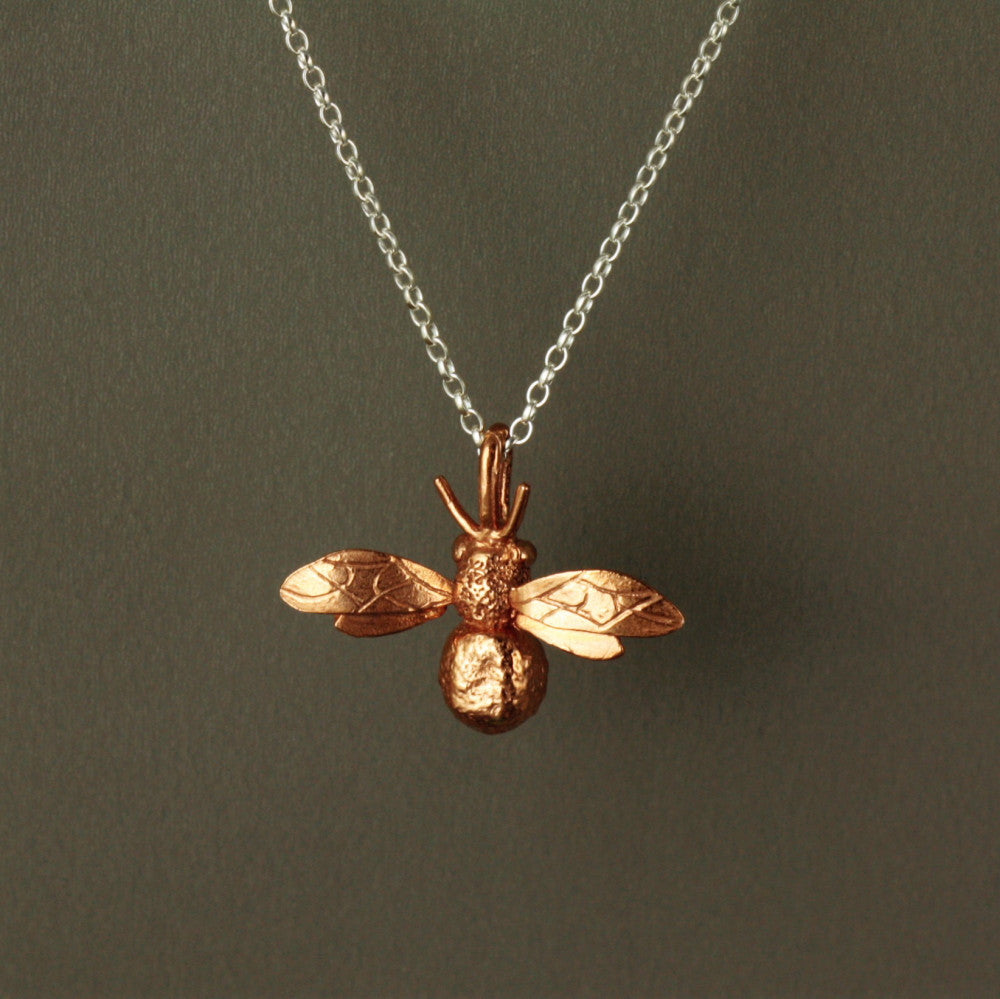 handmade rose gold bee necklace