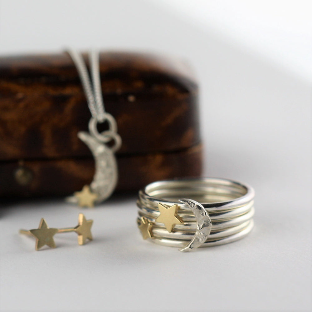 Handmade matching Luna silver and gold jewellery