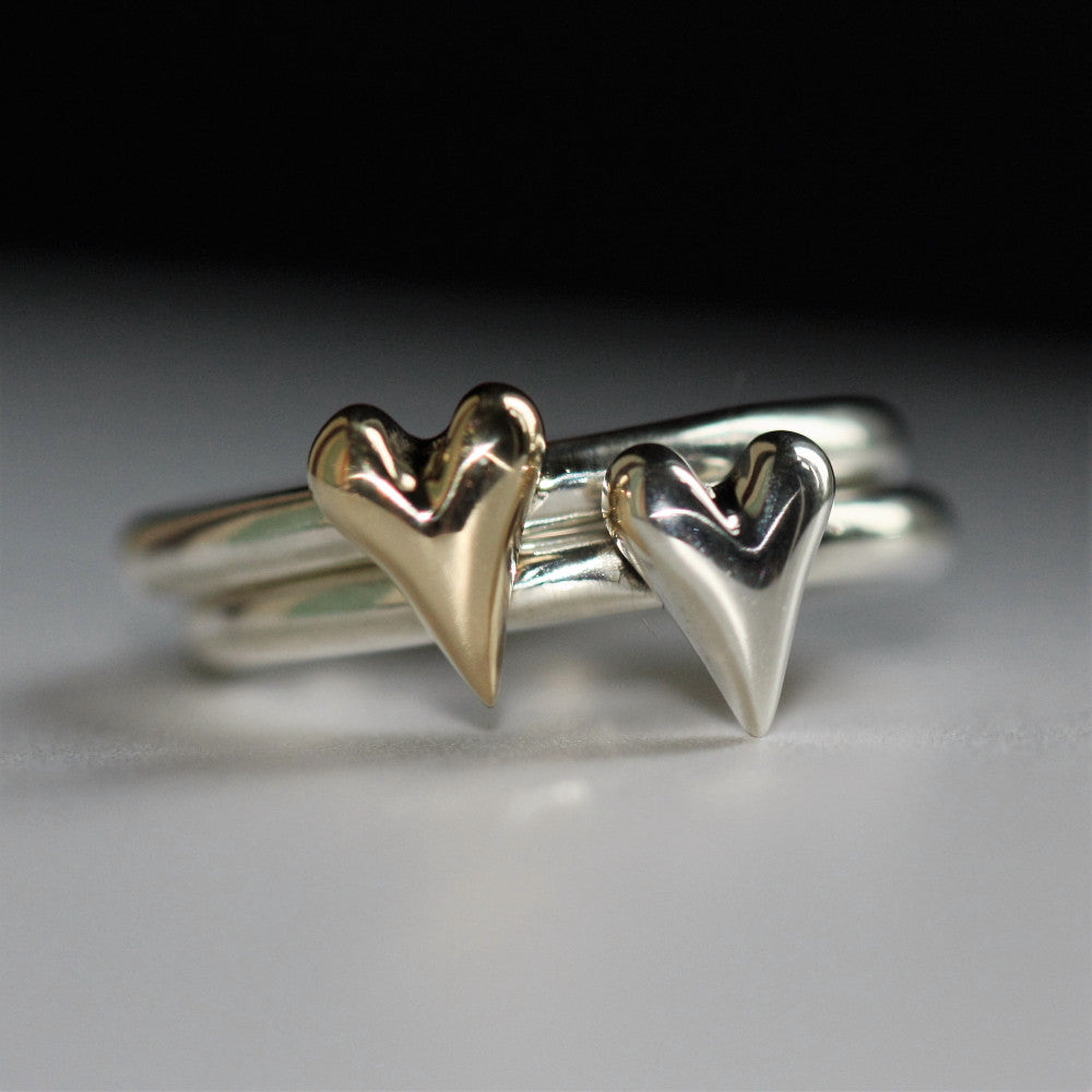 gold and silver mixed metal heart chunky ring band