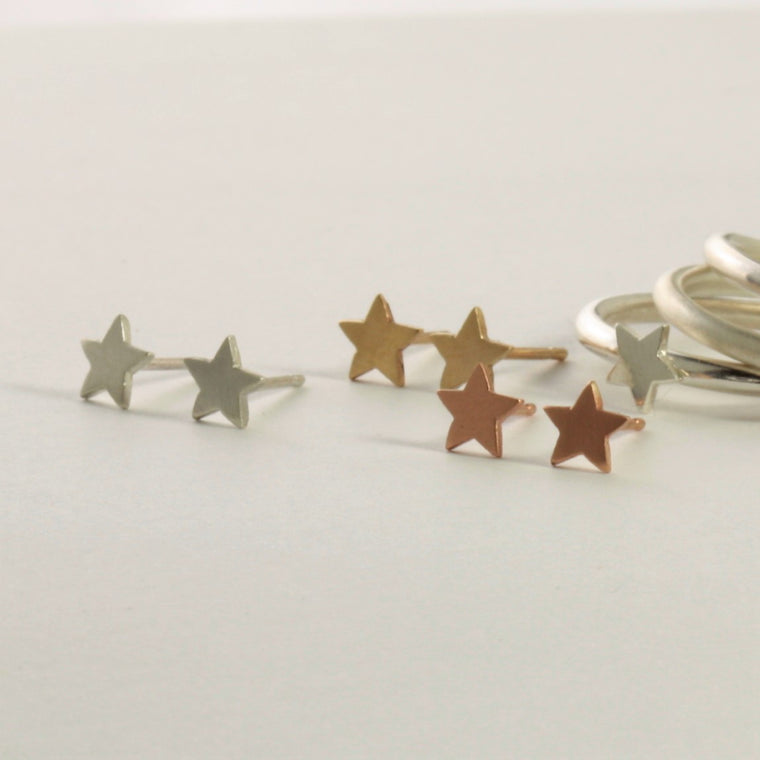 Dainty Handmade star studs silver and gold earrings