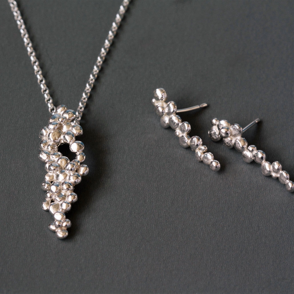 silver granulation  pebble necklace & silver pebble stud earrings