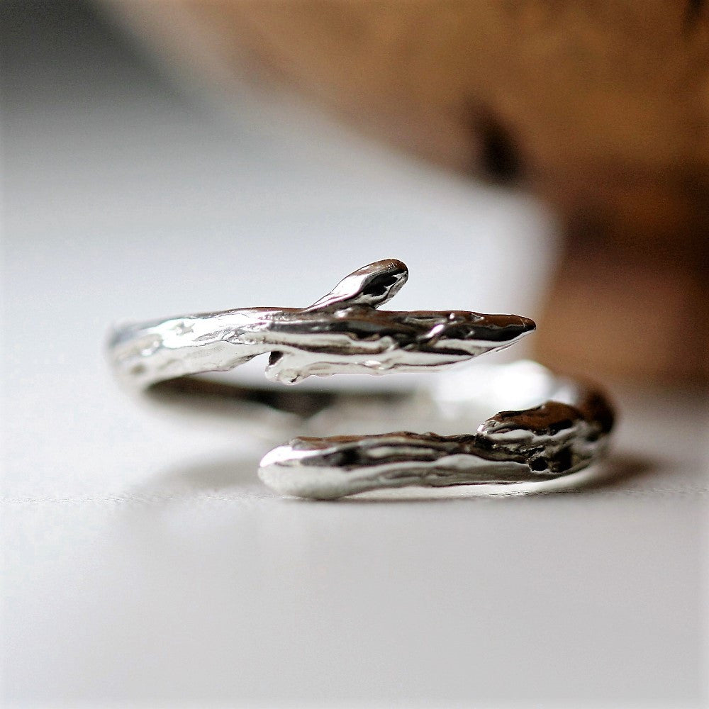 Textured Silver Twig Handmade Ring