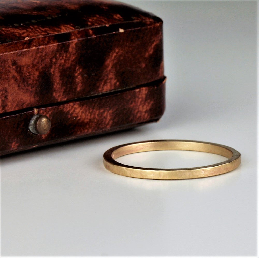Flat 9ct gold handmade organic texture ring band