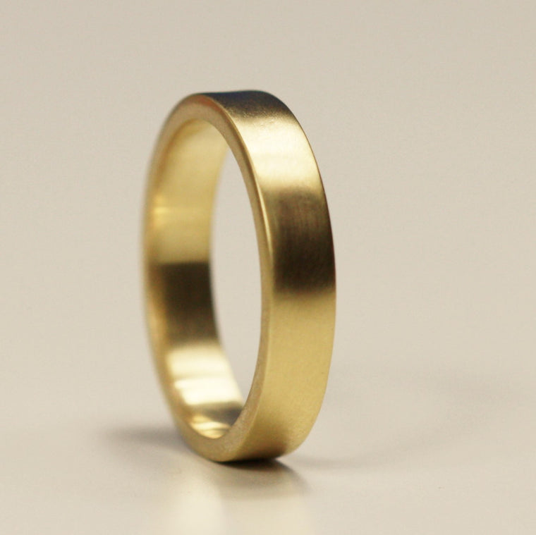 Handmade 9ct solid gold 4 mm wide flat band wedding ring
