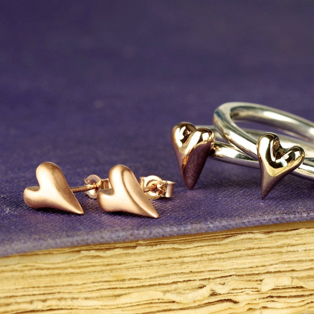 designer gold heart earrings and gold heart ring