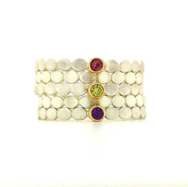 birthstone silver & 18ct gold stacking ring set