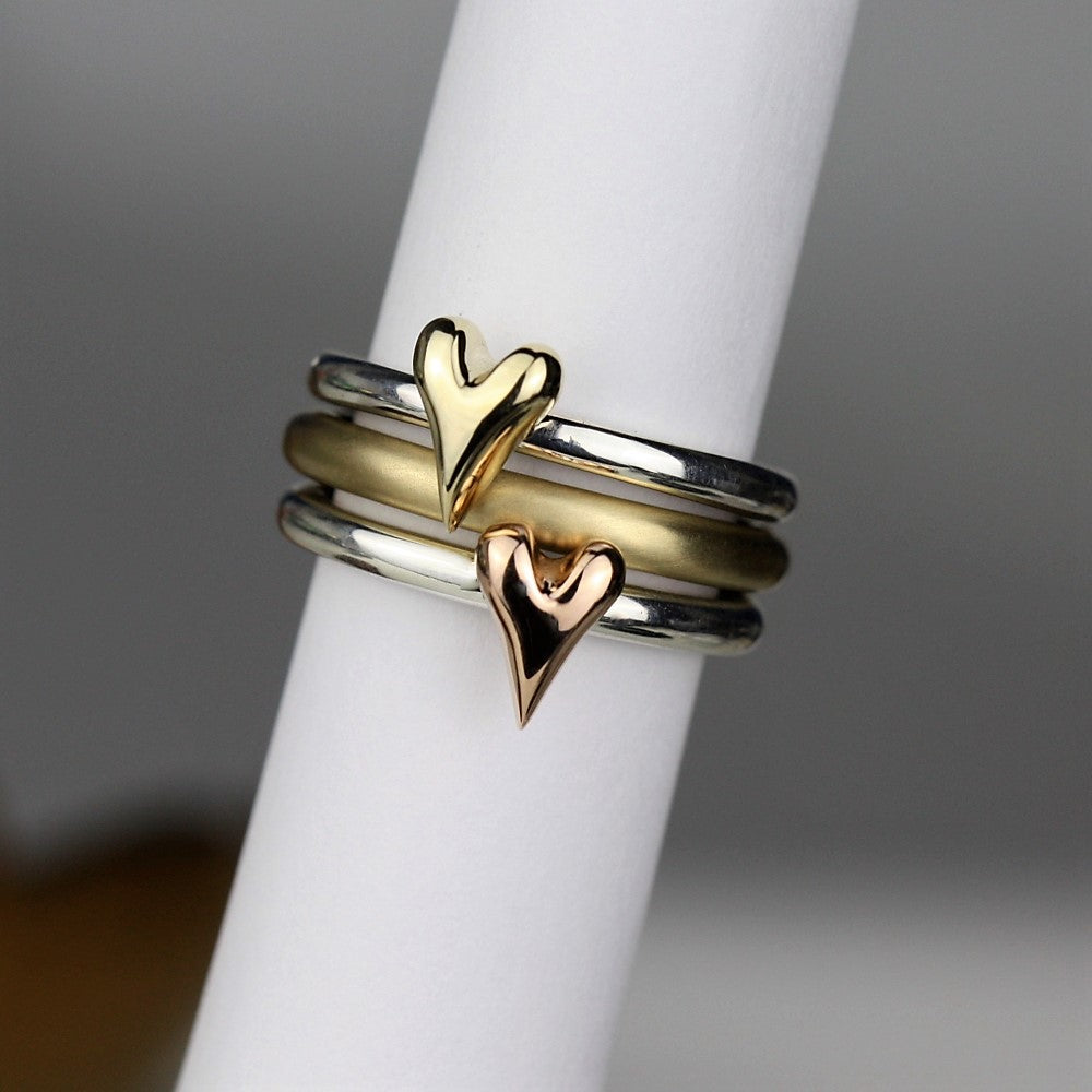 Solid Gold Heart Stacking Ring Set