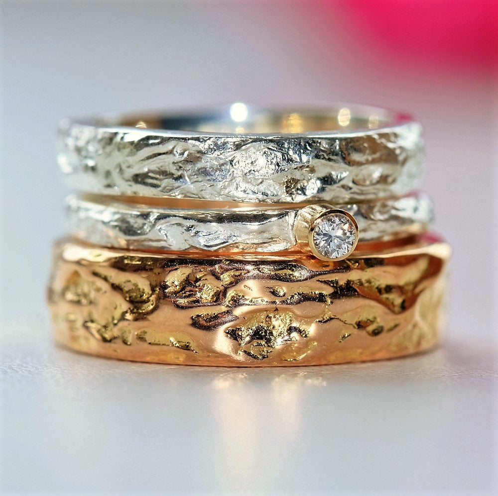 Solid Gold Handmade Textured Unique Wedding Ring
