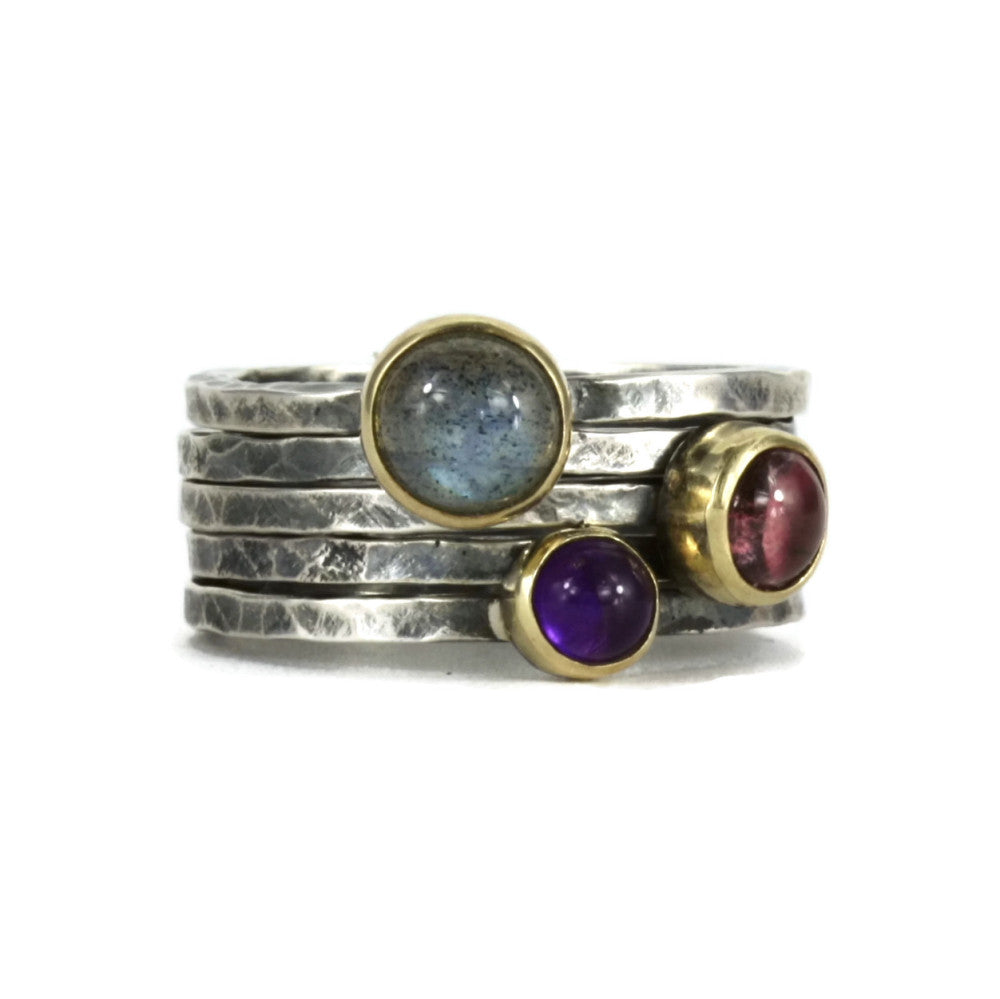 Silver and Gold mixed metals gemstone blossom ring
