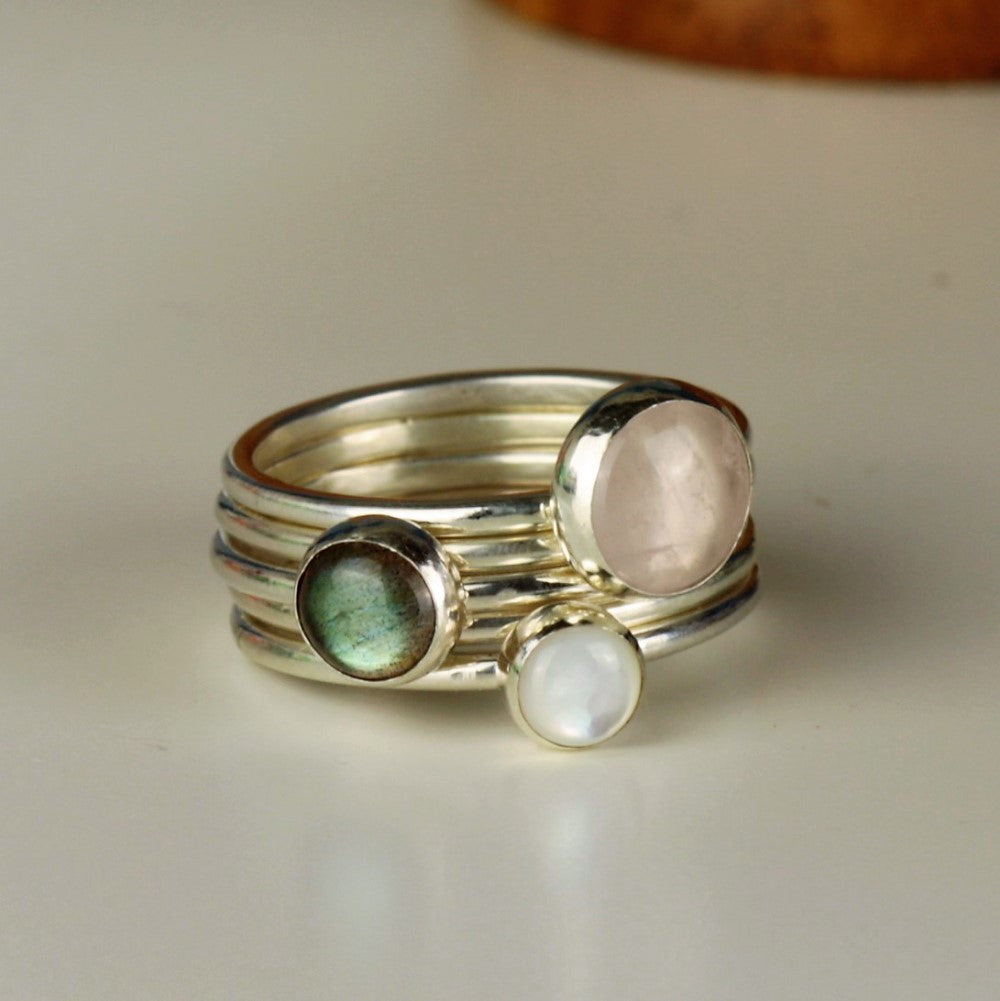 Romance sterling silver Gypsy gemstone stacking rings