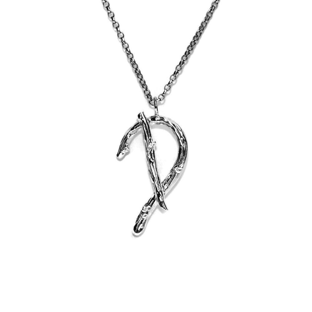  letter D twig initial long silver chain monogram necklace