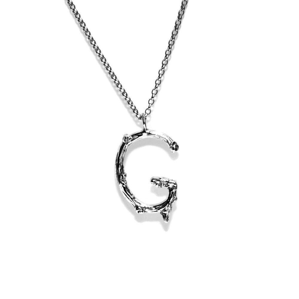  letter G twig initial long silver chain monogram necklace