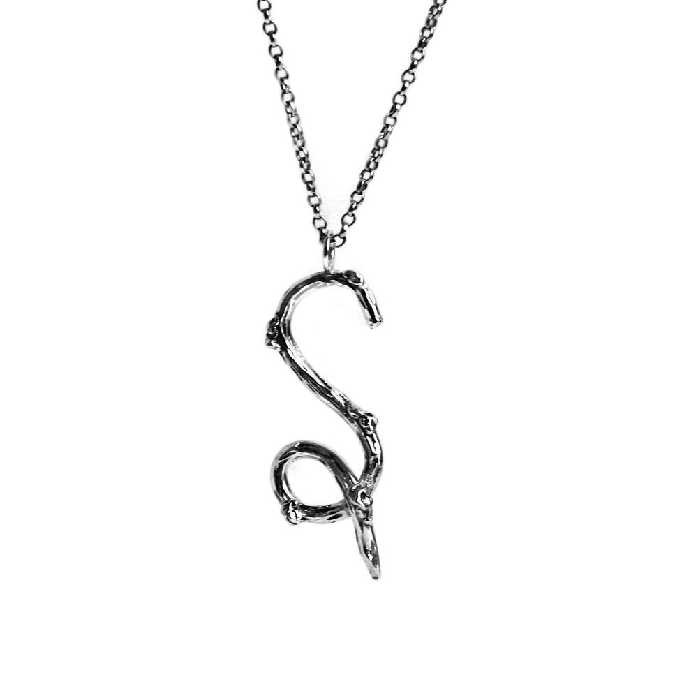  letter S twig initial long silver chain monogram necklace