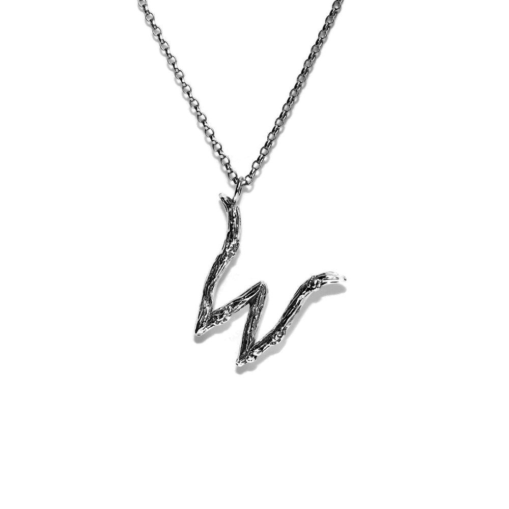  letter W twig initial long silver chain monogram necklace