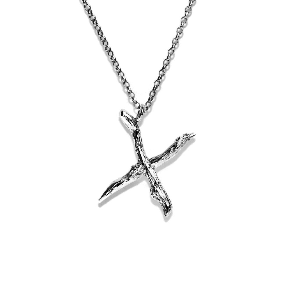  letter X twig initial long silver chain monogram necklace