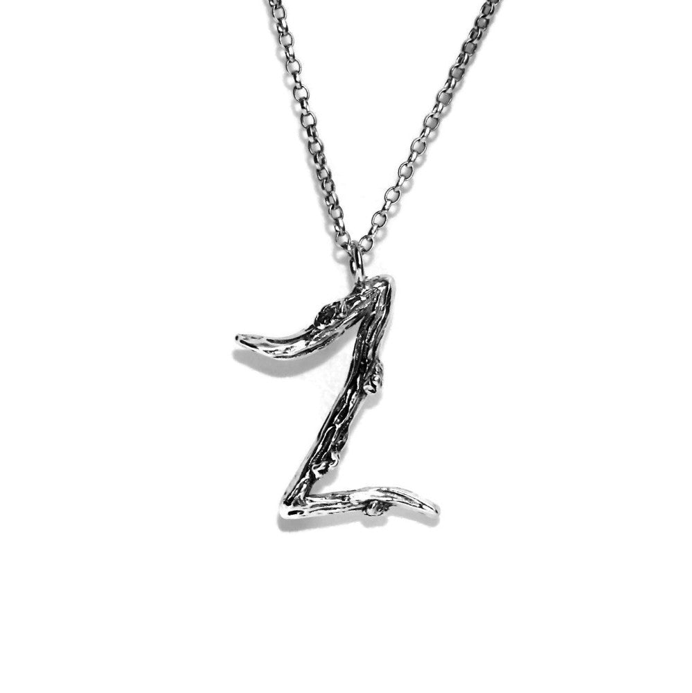  letter Z twig initial long silver chain monogram necklace