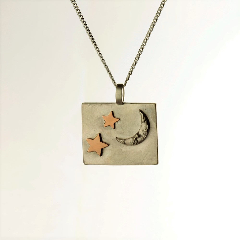 Luna moon and 9ct gold stars square necklace