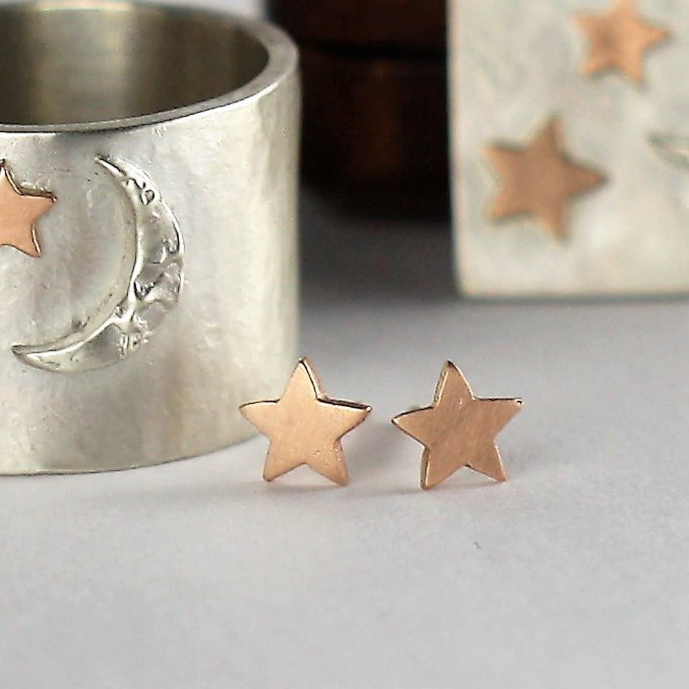9ct solid Rose Gold Star handmade dainty Earrings